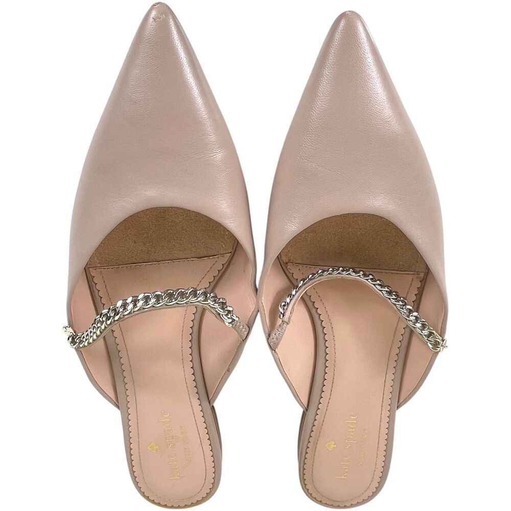 Kate Spade Isadora Beige Leather Pointed Toe Chain Mule Size 8.5 - Picture 4 of 16